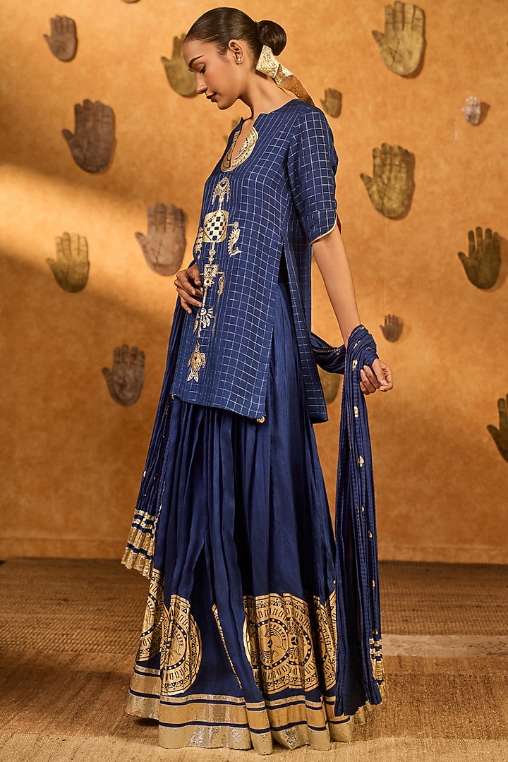 Sapphire Blue Zari Check Wish Drop Foil Printed Kurta Set by Masaba at  Pernia's Pop Up Shop