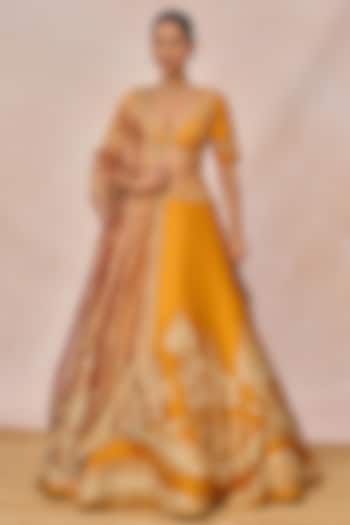 Rust Heavy Raw Silk Kali Motif Embroidered Bridal Lehenga Set by Masaba at Pernia's Pop Up Shop