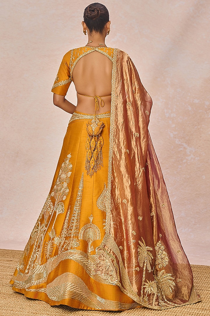Rust Heavy Raw Silk Kali Motif Embroidered Bridal Lehenga Set by Masaba at Pernia's Pop Up Shop