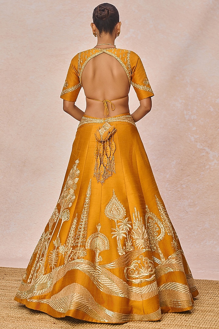 Rust Heavy Raw Silk Kali Motif Embroidered Bridal Lehenga Set by Masaba at Pernia's Pop Up Shop