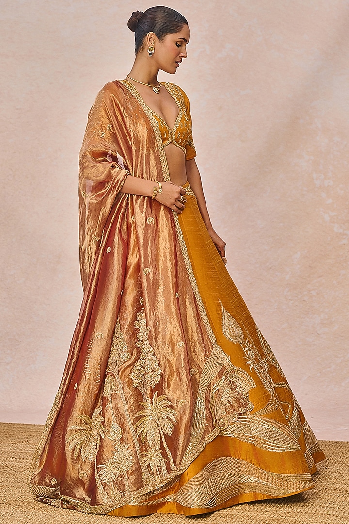 Rust Heavy Raw Silk Kali Motif Embroidered Bridal Lehenga Set by Masaba at Pernia's Pop Up Shop