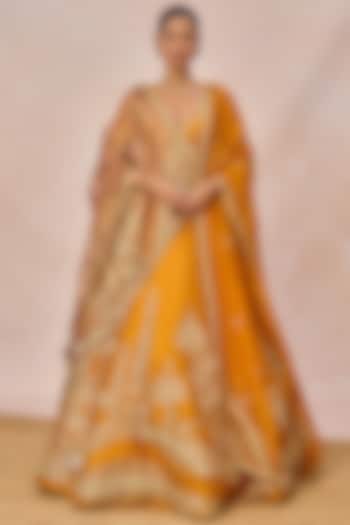 Rust Heavy Raw Silk Kali Motif Embroidered Bridal Lehenga Set by Masaba at Pernia's Pop Up Shop