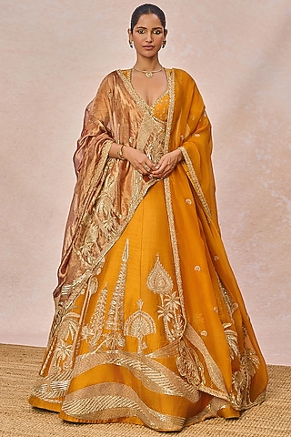 Rust Heavy Raw Silk Kali Motif Embroidered Lehenga Set by Masaba