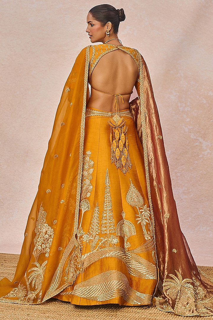 Rust Heavy Raw Silk Kali Motif Embroidered Bridal Lehenga Set by Masaba at Pernia's Pop Up Shop