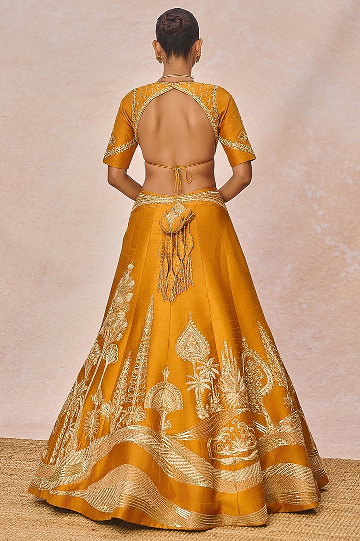 Rust Heavy Raw Silk Kali Motif Embroidered Bridal Lehenga Set by Masaba at Pernia's Pop Up Shop