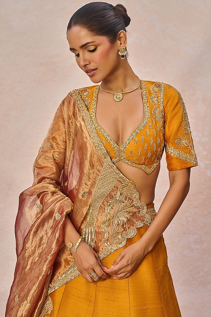 Rust Heavy Raw Silk Kali Motif Embroidered Bridal Lehenga Set by Masaba at Pernia's Pop Up Shop