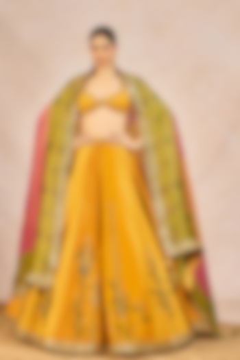 Yellow Tissue Boota Motif Embroidered Bridal Lehenga Set by Masaba at Pernia's Pop Up Shop