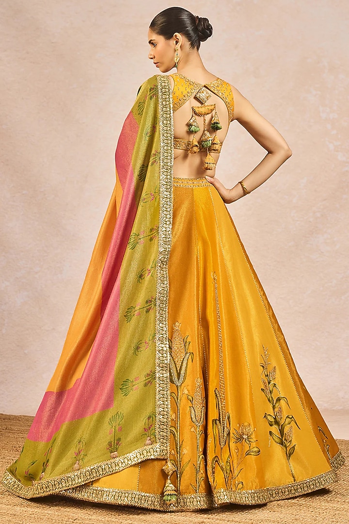 Yellow Tissue Boota Motif Embroidered Bridal Lehenga Set by Masaba at Pernia's Pop Up Shop