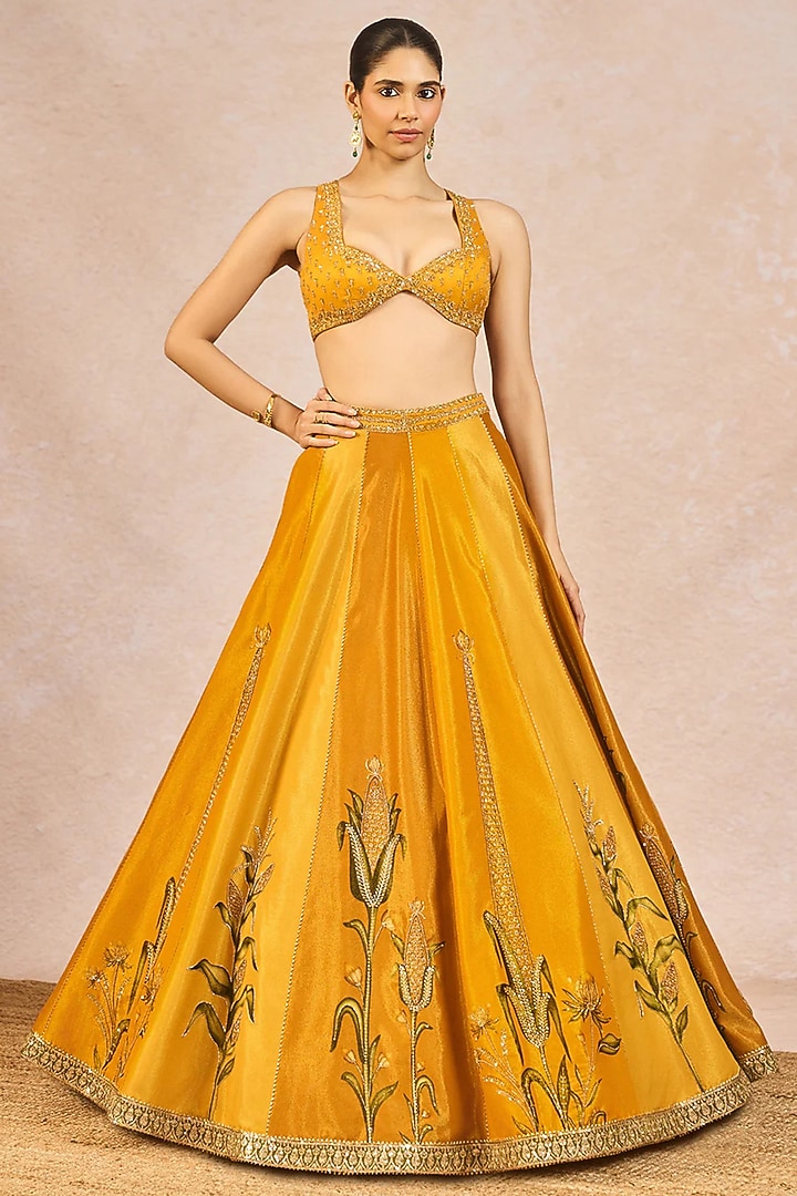 Yellow Tissue Boota Motif Embroidered Bridal Lehenga Set by Masaba at Pernia's Pop Up Shop