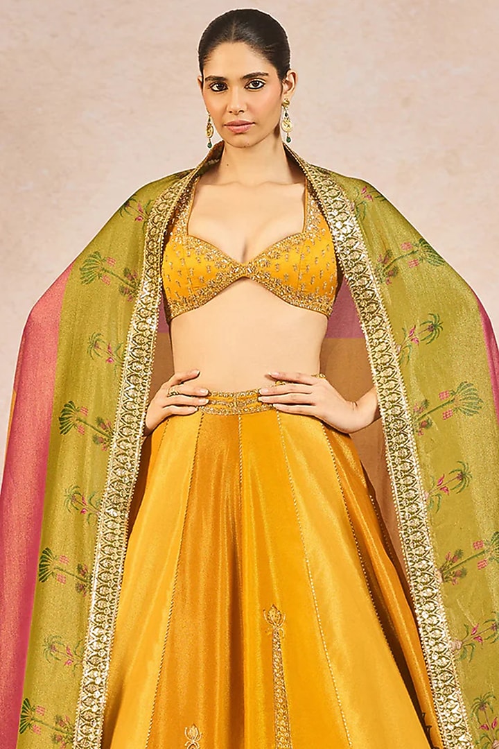 Yellow Tissue Boota Motif Embroidered Bridal Lehenga Set by Masaba at Pernia's Pop Up Shop