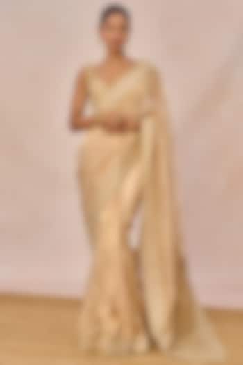 Gold & Ivory Tissue Gul Jharokha Embroidered Reception Saree Set by Masaba at Pernia's Pop Up Shop