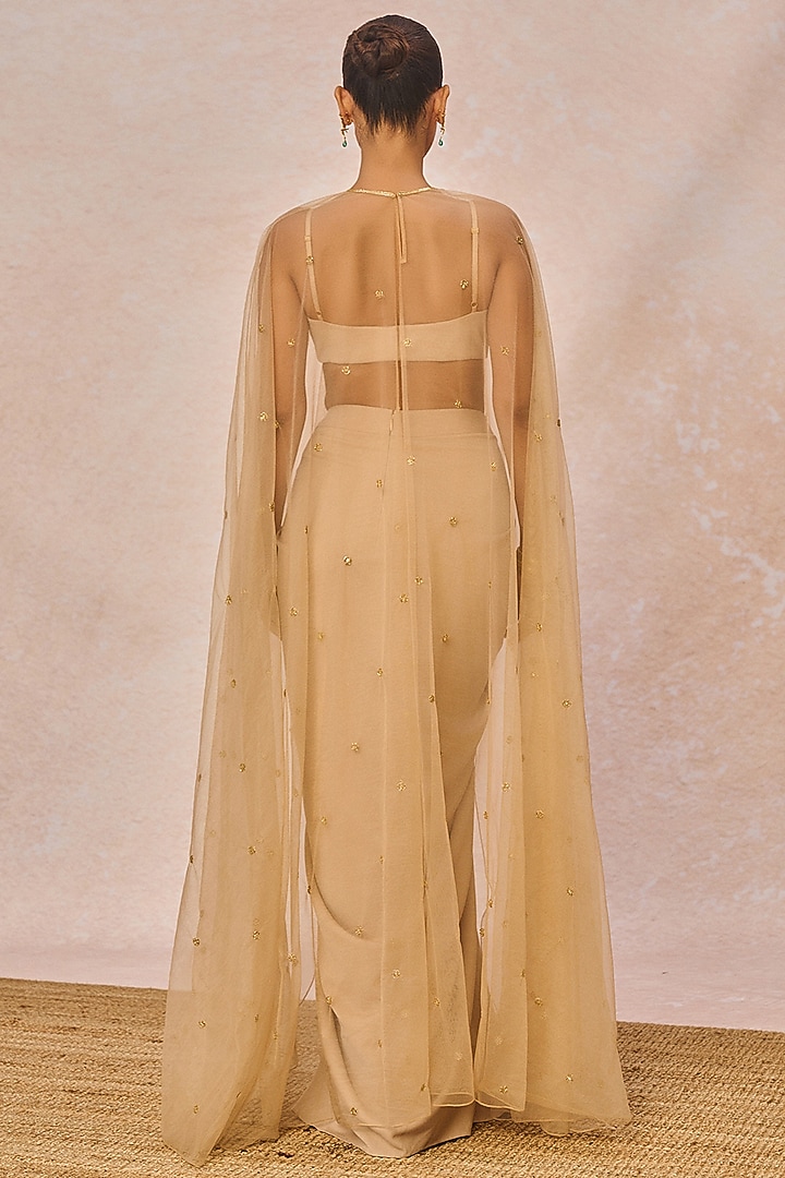Beige Crepe Front-Pleated Draped Skirt Set by Masaba at Pernia's Pop Up Shop