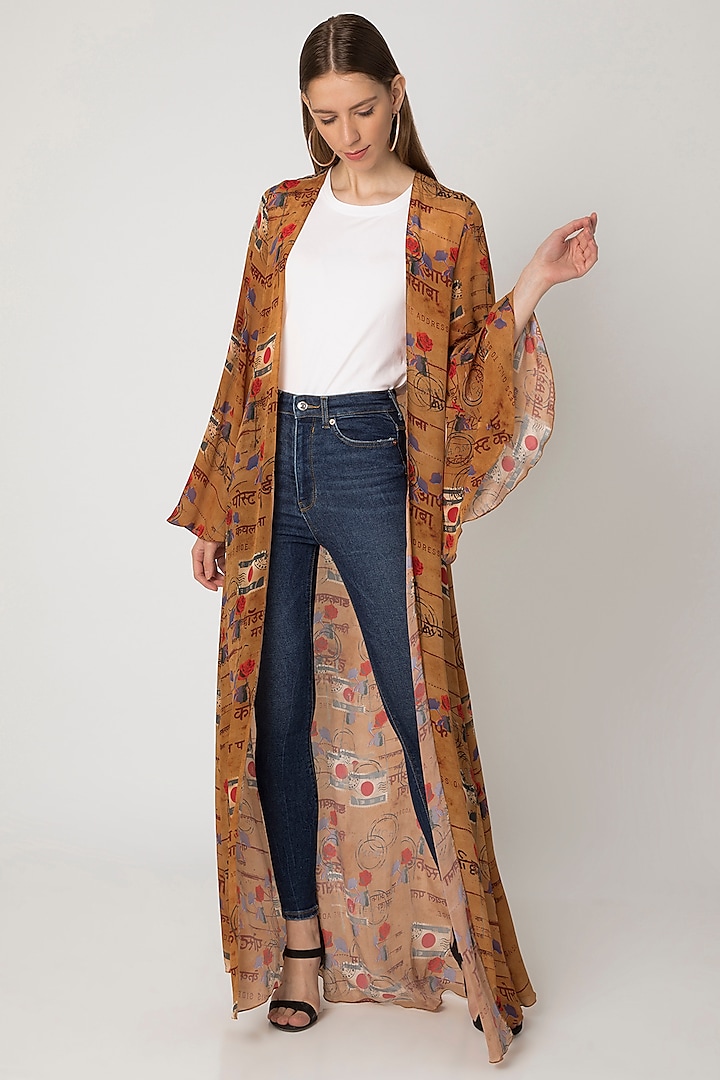 Brown Printed Crepe Cape by Masaba