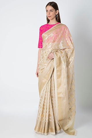Ivory Printed Saree Set by Masaba