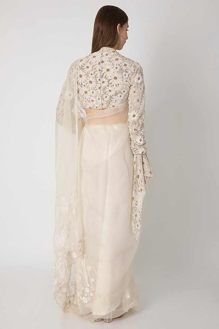 Ivory Sequins Embroidered & Printed Reception Saree Set by Masaba at Pernia's Pop Up Shop