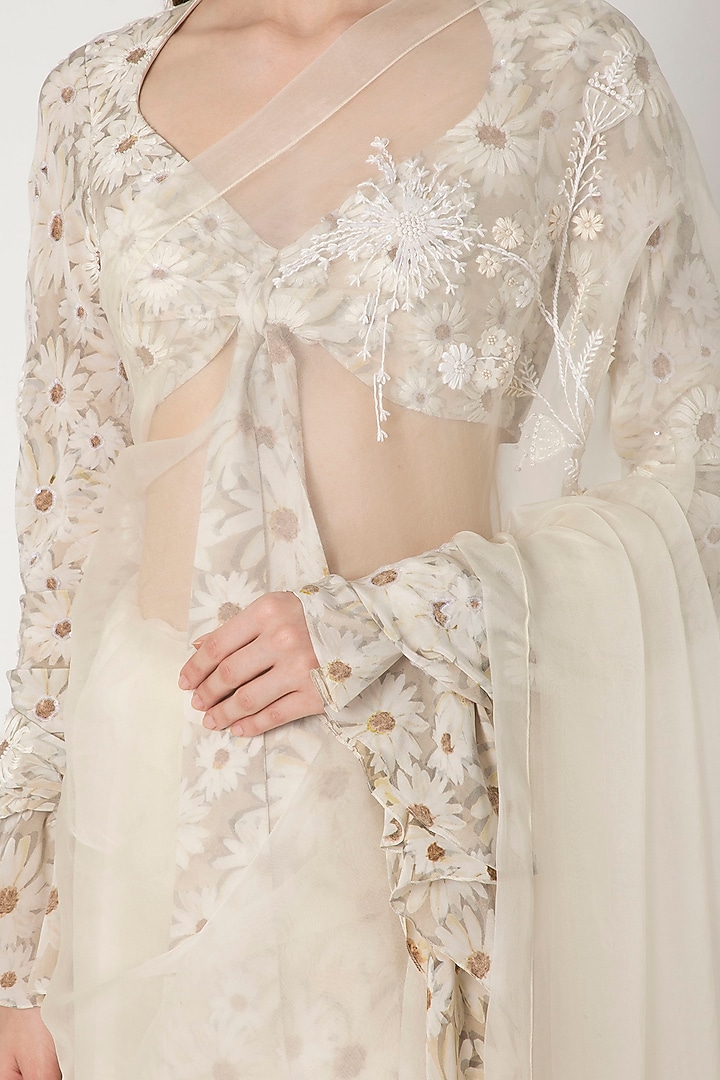 Ivory Sequins Embroidered & Printed Reception Saree Set by Masaba at Pernia's Pop Up Shop