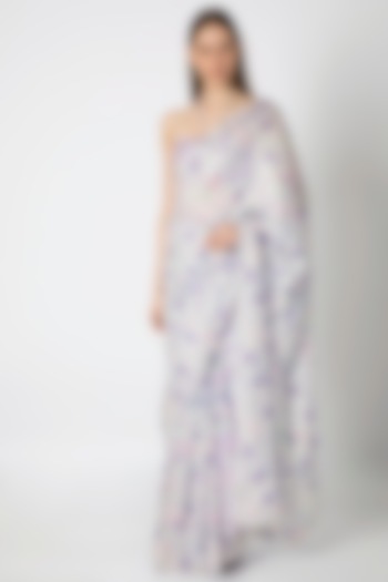 Lilac Printed Embroidered Saree Set by Masaba