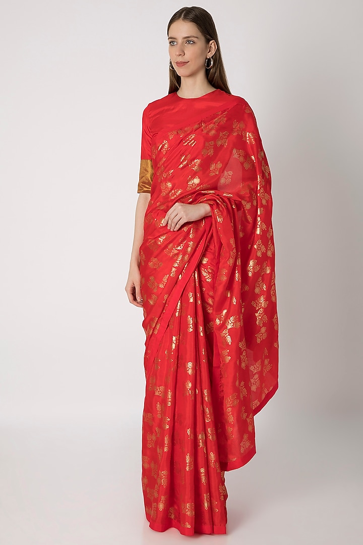 Red Printed Saree Set by Masaba