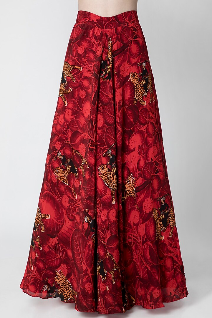 Red Printed Blouse WIth Lehenga Skirt by Masaba at Pernia's Pop Up Shop