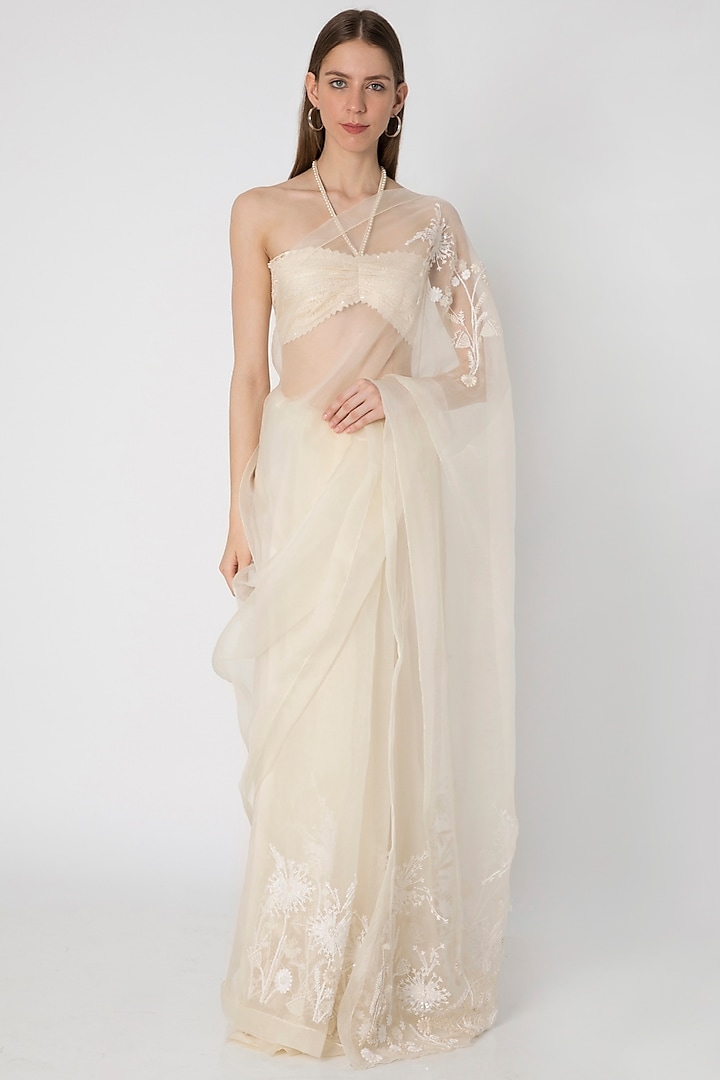 Ivory Embroidered Saree Set by Masaba