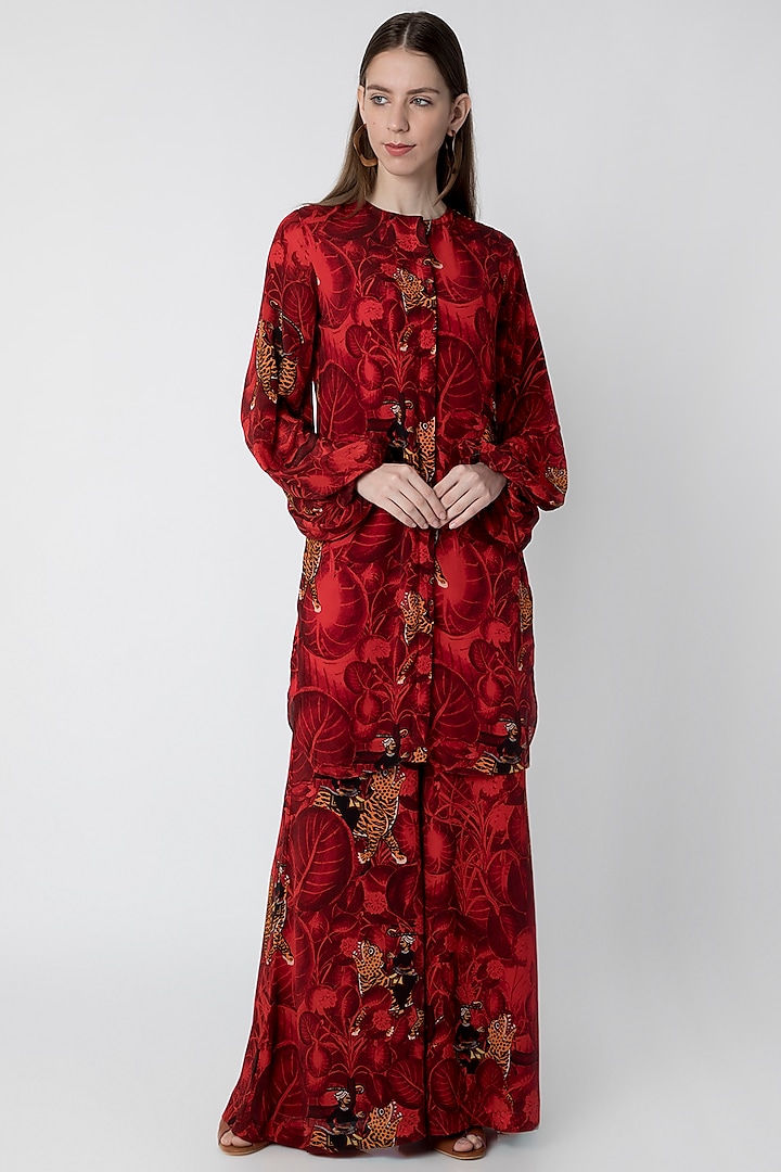 Red Printed Tunic With Pants by Masaba