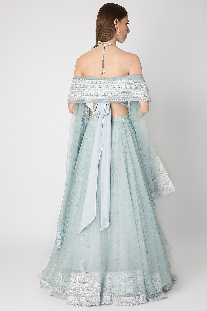 Blue Embroidered Wedding Lehenga Set by Masaba at Pernia's Pop Up Shop