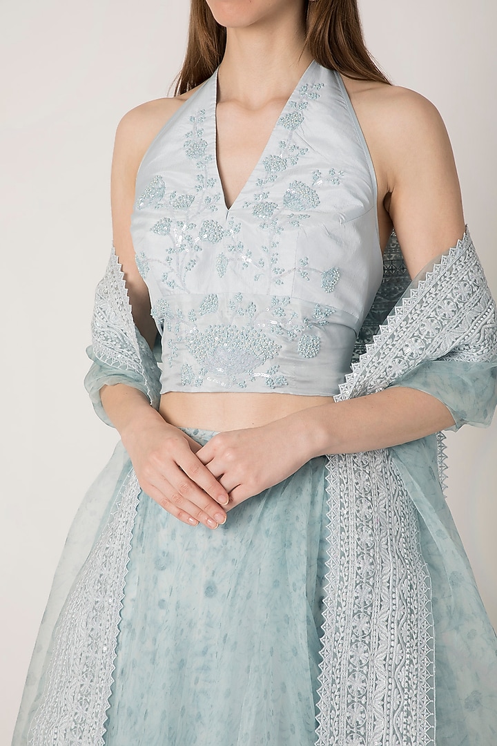 Blue Embroidered Wedding Lehenga Set by Masaba at Pernia's Pop Up Shop