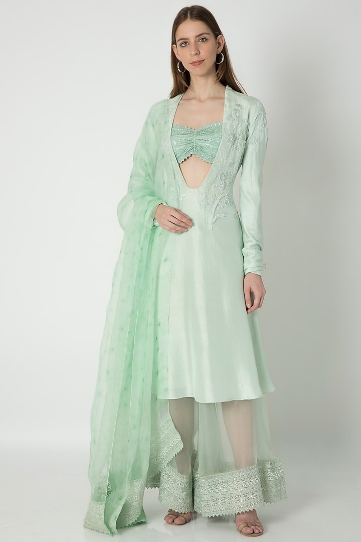 Mint Green Embroidered Anarkali Set by Masaba