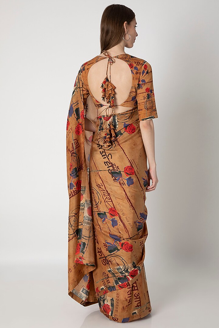 Brown Printed Party Wear Saree Set by Masaba at Pernia's Pop Up Shop
