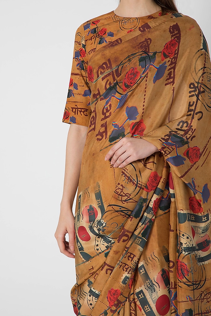 Brown Printed Party Wear Saree Set by Masaba at Pernia's Pop Up Shop