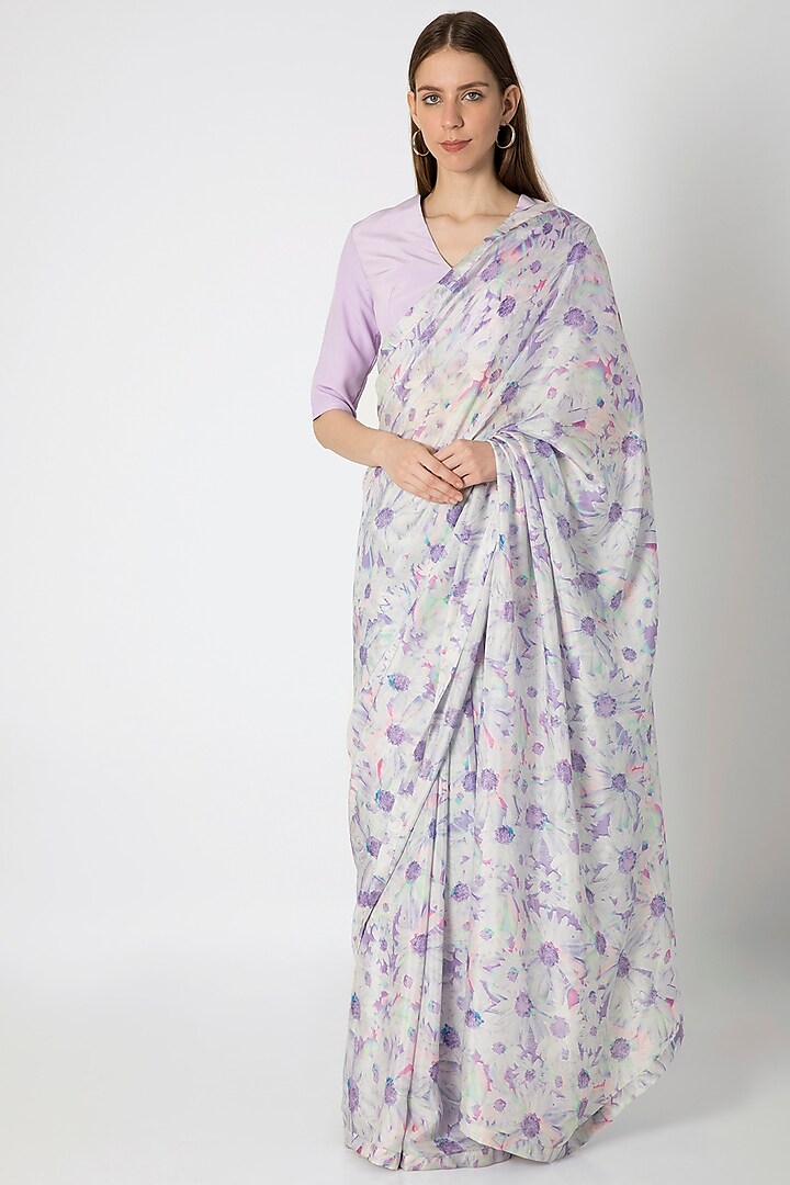 Lilac Printed Saree Set by Masaba