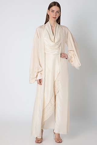 Ivory Embroidered Top With Cape & Dhoti Pants by Masaba