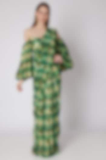 Green Checkered Printed Saree Set by Masaba