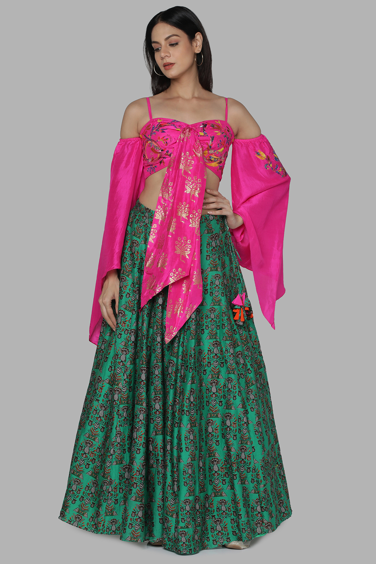 yellow pink green lehenga