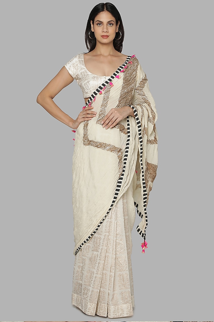 Ivory Embroidered Saree Set by Masaba