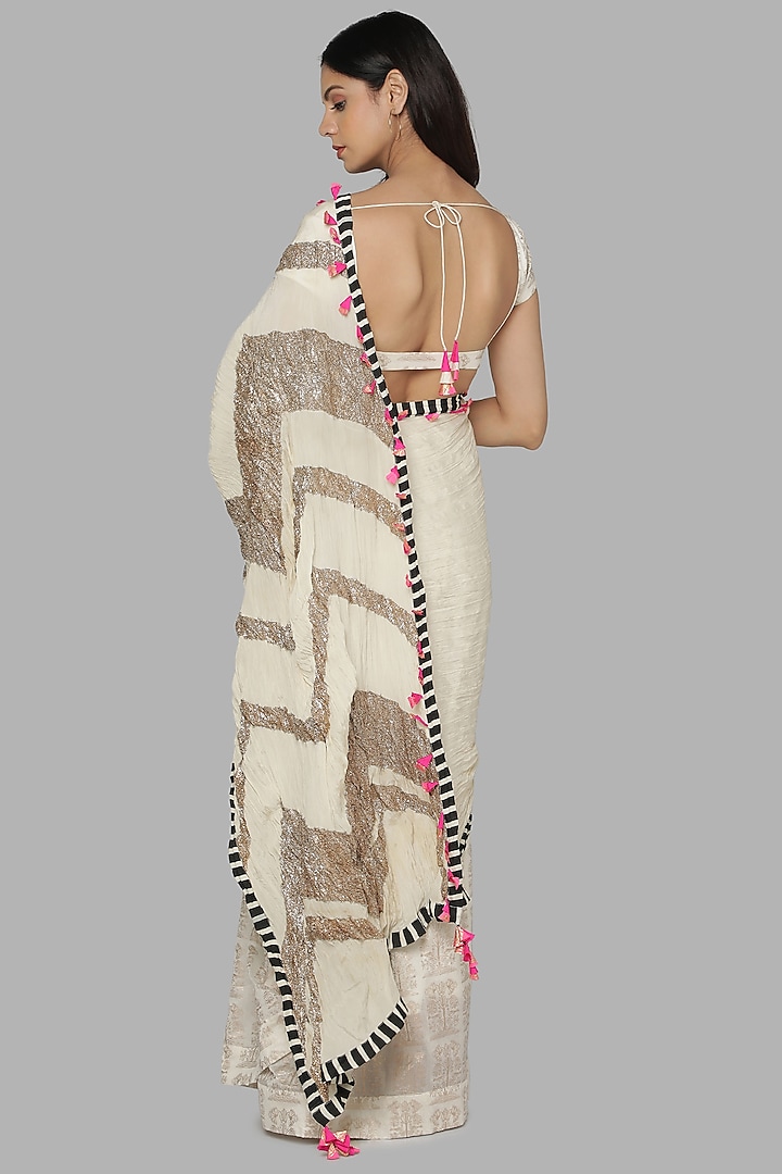 Ivory Embroidered Wedding Saree Set by Masaba at Pernia's Pop Up Shop