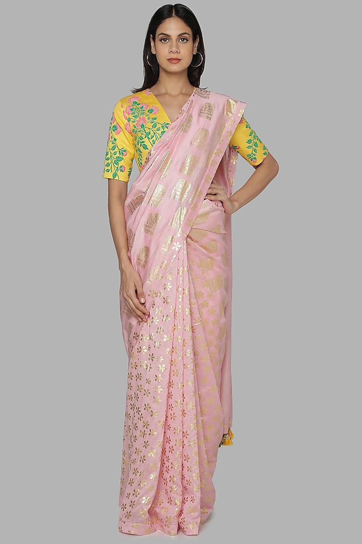 Pink & Yellow Printed Saree Set by Masaba