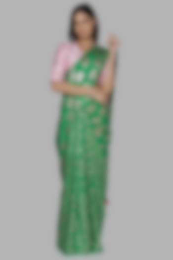 Green & Pink Printed Saree Set by Masaba
