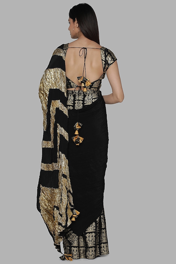 Black Crepe Gota Embroidered Wedding Saree Set by Masaba at Pernia's Pop Up Shop