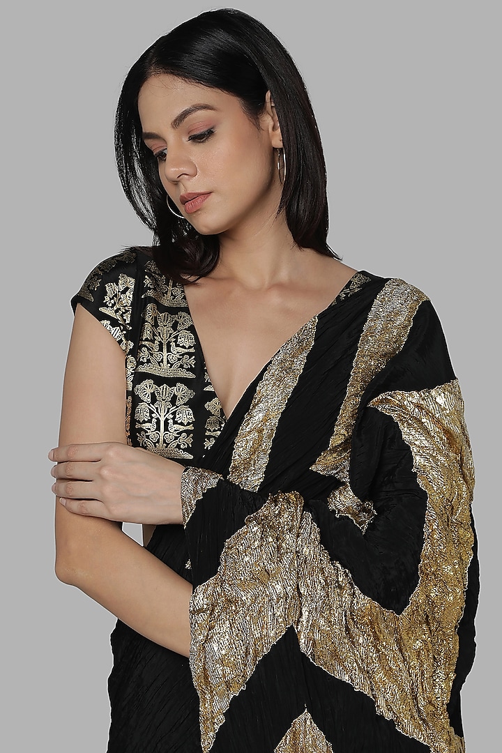 Black Crepe Gota Embroidered Wedding Saree Set by Masaba at Pernia's Pop Up Shop