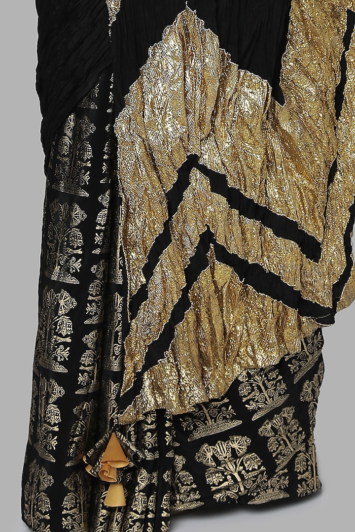 Black Crepe Gota Embroidered Wedding Saree Set by Masaba at Pernia's Pop Up Shop