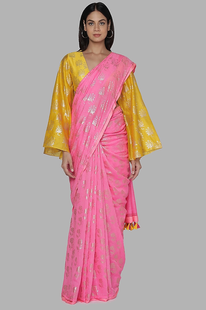 Pink & Yellow Banarasi Printed Saree by Masaba