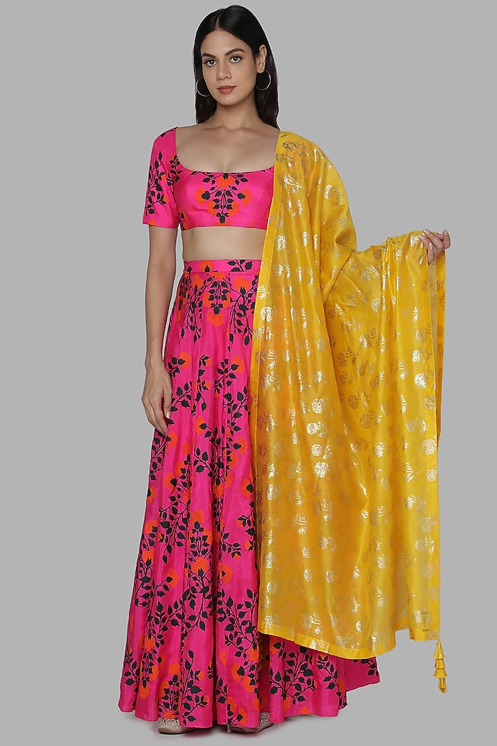 Hot Pink & Yellow Printed Lehenga Set by Masaba at Pernia's Pop Up Shop
