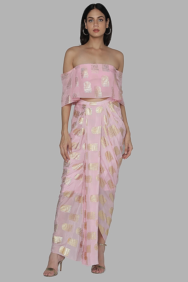 Pink Top With Dhoti Skirt by Masaba