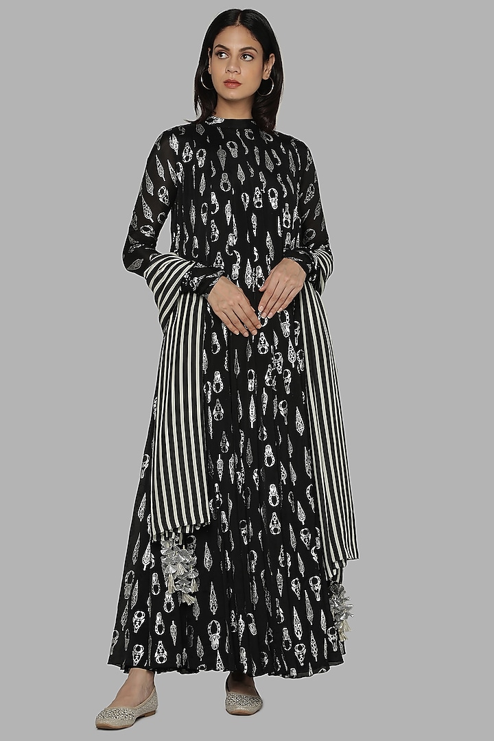 Black Printed Anarkali Set by Masaba