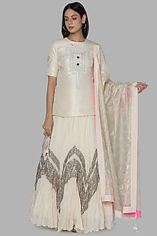 Ivory Embroidered Lehenga Set by Masaba