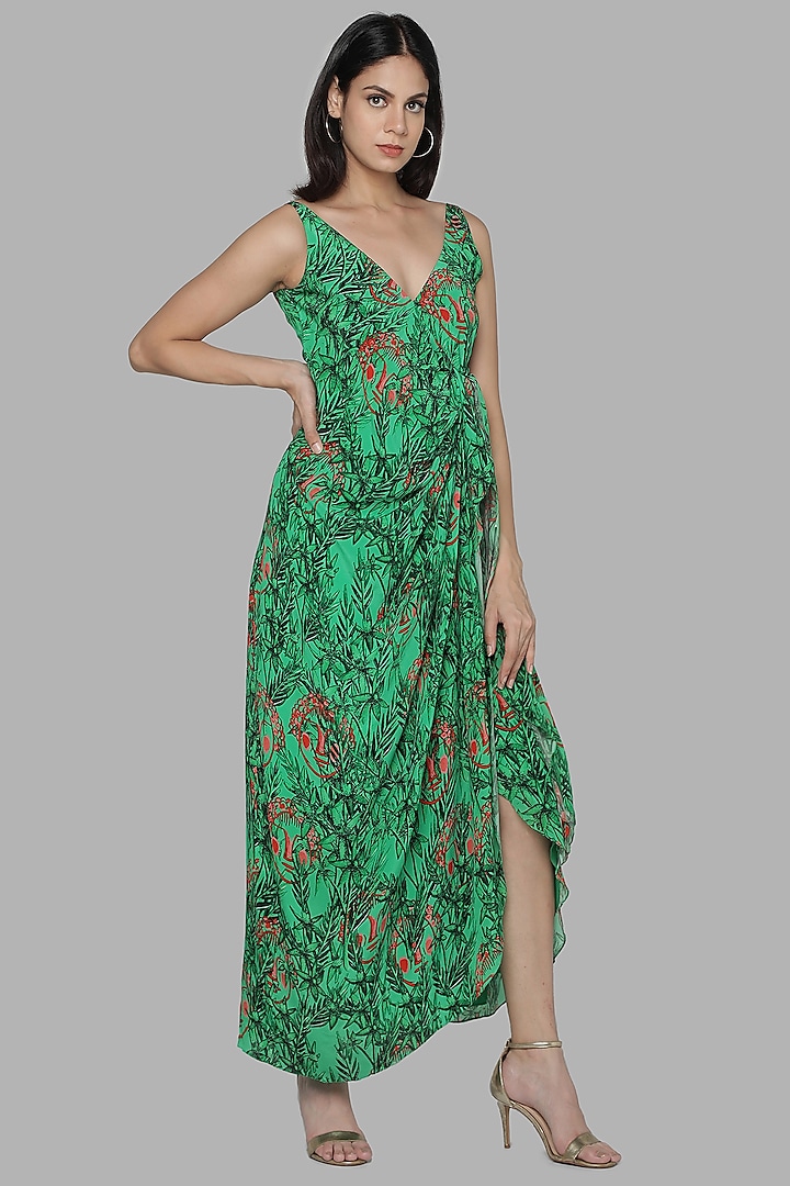 Green Printed Wrap Dress by Masaba