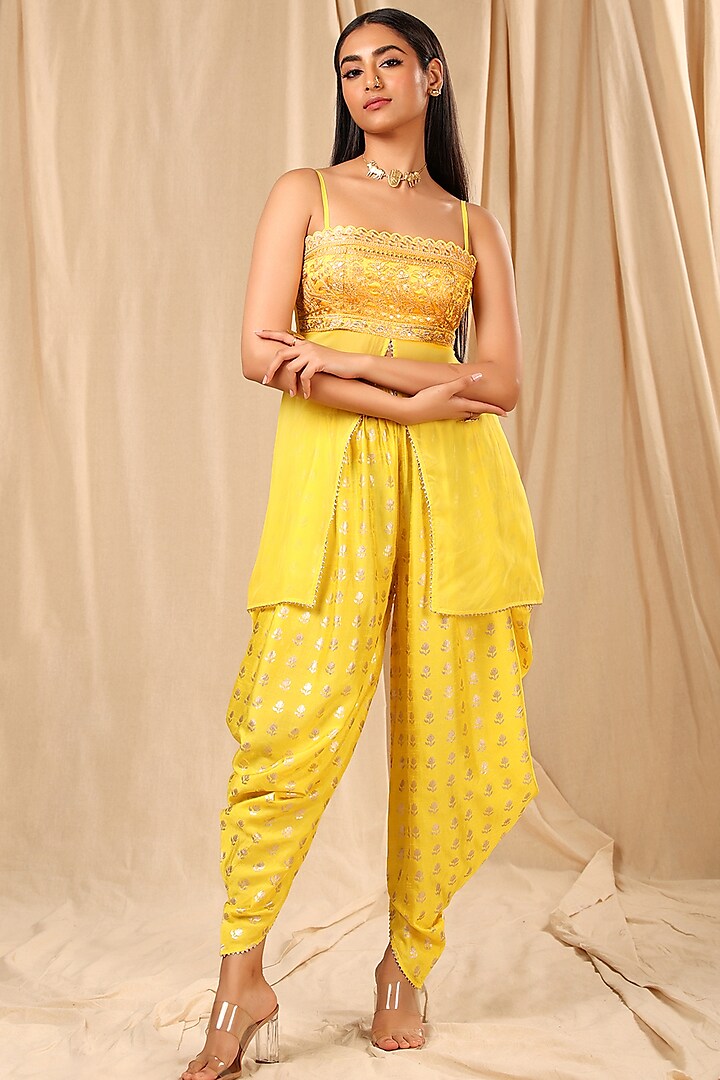 Lemon Yellow Printed Dhoti Set by Masaba at Pernia's Pop Up Shop