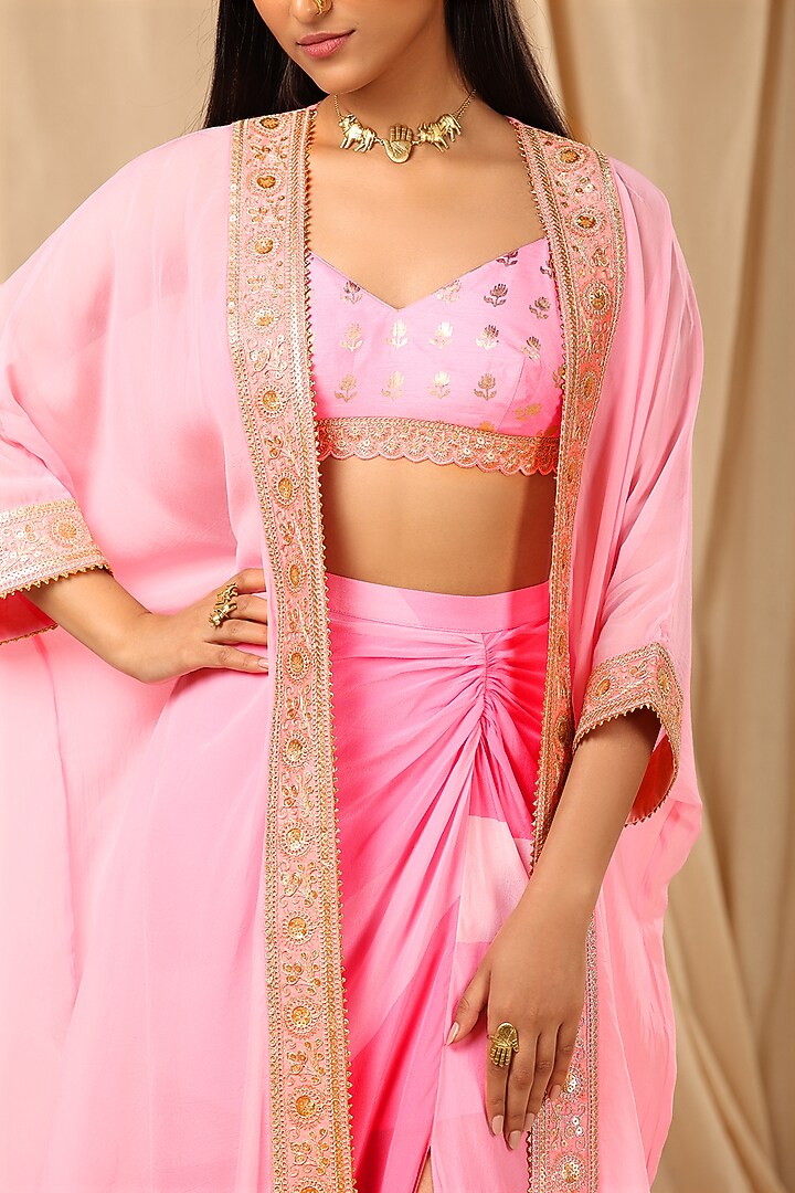 Candy Pink Organza Embroidered Cape Set by Masaba at Pernia's Pop Up Shop