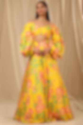 Mango Yellow Printed Wedding Lehenga Set by Masaba at Pernia's Pop Up Shop
